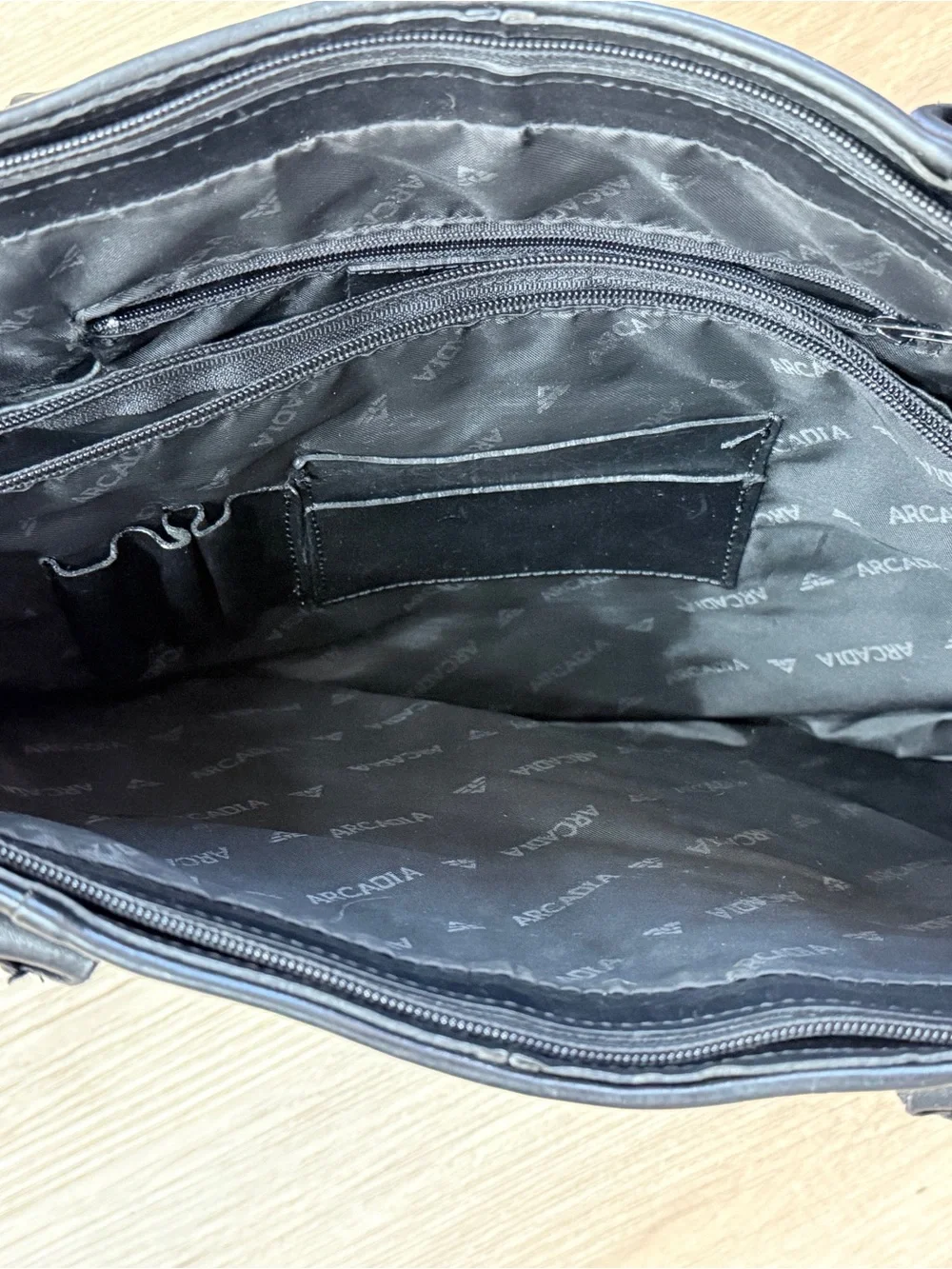 Arcadia Black Leather Tote with Double Top Handles Purse Handbag